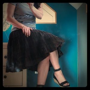 Chocolate brown crepe and corduroy tiered skirt